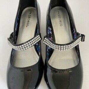 George Girls sz 2  Patent Leather & Rhinestone Low Heel Mary Jane Formal Shoes